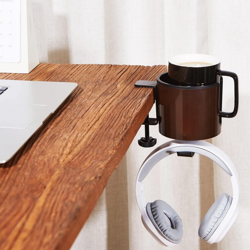 GUNKING Luxury 2-in-1 Anti-Spill Cup Holder with Under Desk Headphone Hanger (Coffee Brown) - Image 5